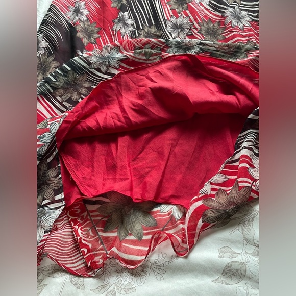 VTG 90s Red Black Floral Oriental Pull On Midi Slip Skirt 3X Whimsigoth Fairy - Picture 4 of 8